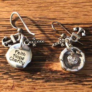 WoW Brighton Faith Hope & Charity Silver & Crystal Charm French Wire Earrings